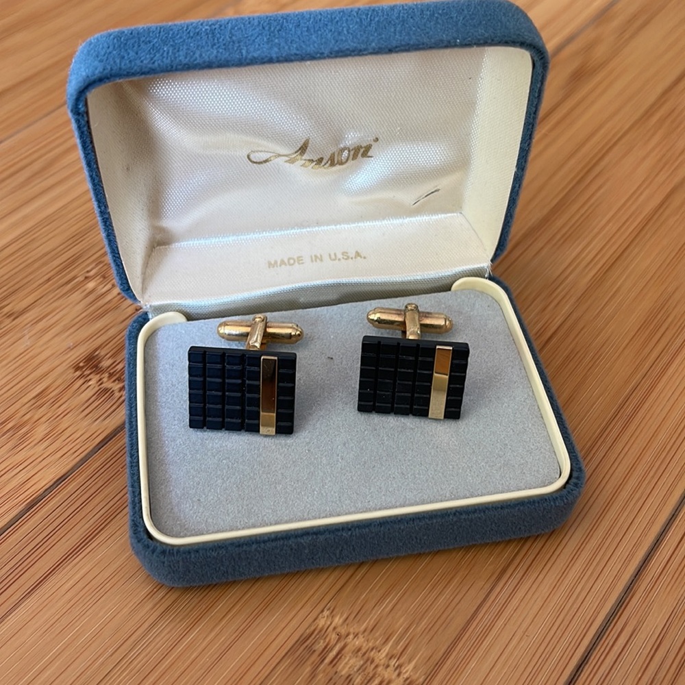 Vintage Men’s Gold/Black Fancy  Cufflinks Jewerly square cufflinks